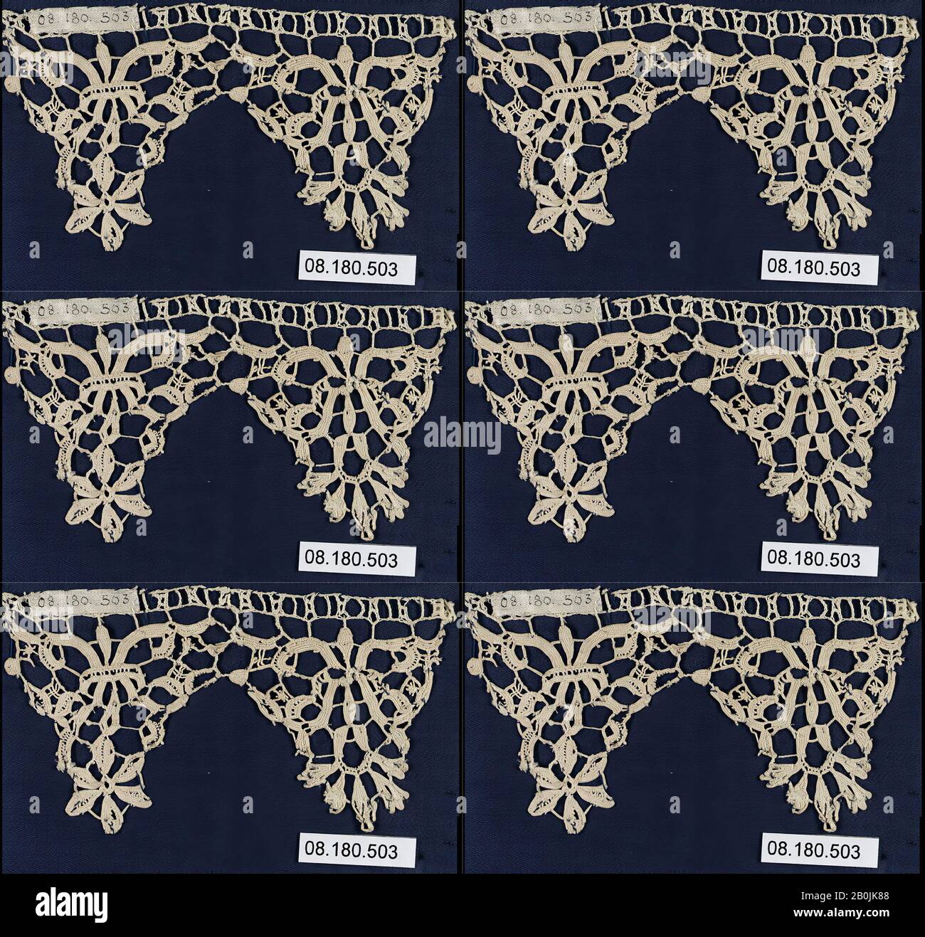 Fragment, Italian, 17th century, Italian, Needle lace, punto in