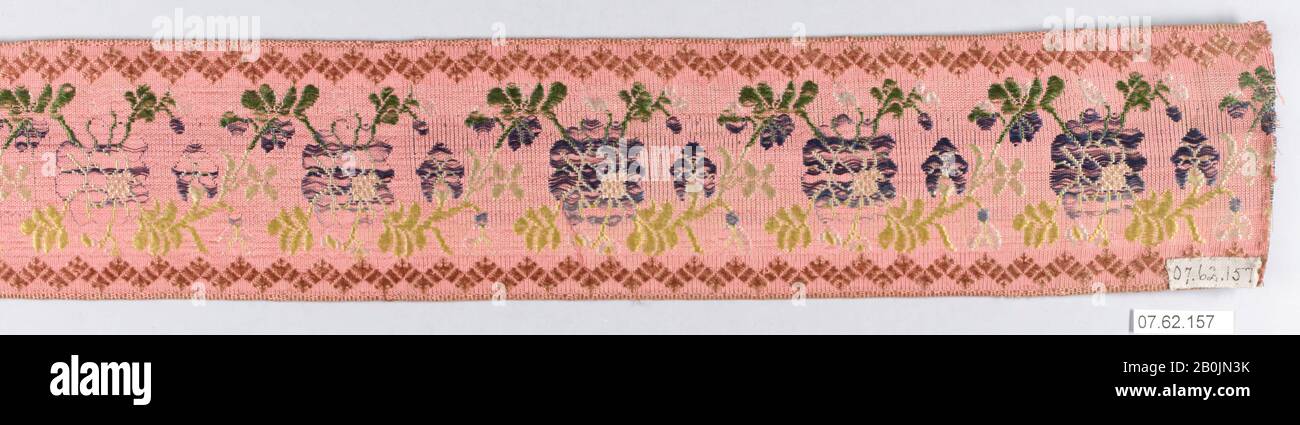 Ribbon, Spanish, 1715–74, Spanish, Silk, 16 x 2 3/4 inches (40.6 x 7.0 cm), Textiles-Trimmings Stock Photo
