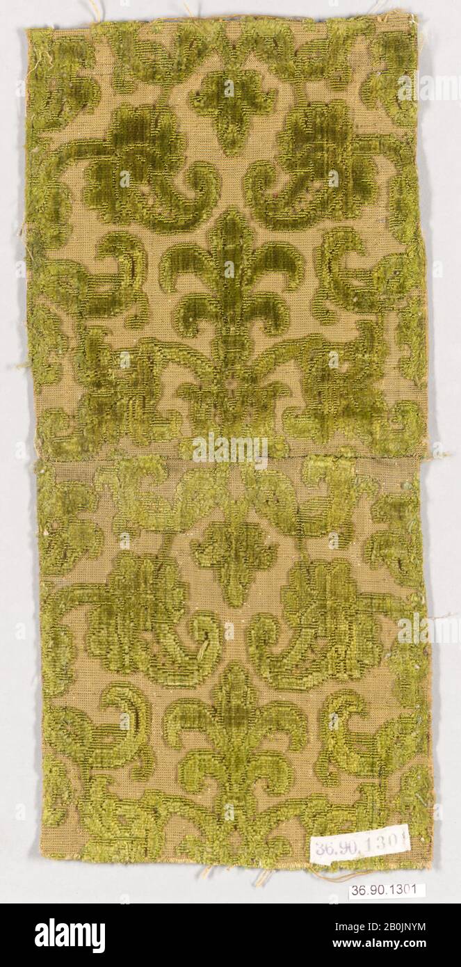 Piece, Italian, 16th–17th century, Italian, Silk and metal thread, L. 11 1/4 x W. 5 1/4 inches (28.6 x 13.3 cm), Textiles-Velvets Stock Photo