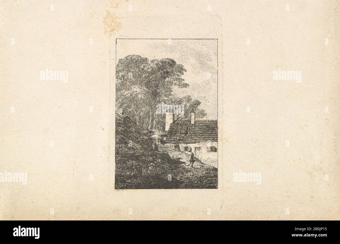 Domenico Quaglio II, House on a Hillside, Domenico Quaglio II (German, Munich 1787–1837 Hohenschwangau, near Füssen), ca. 1806–8, Etching, sheet: 5 11/16 x 8 11/16 in. (14.5 x 22 cm), plate: 4 3/4 x 2 3/4 in. (12 x 7 cm), Prints Stock Photo
