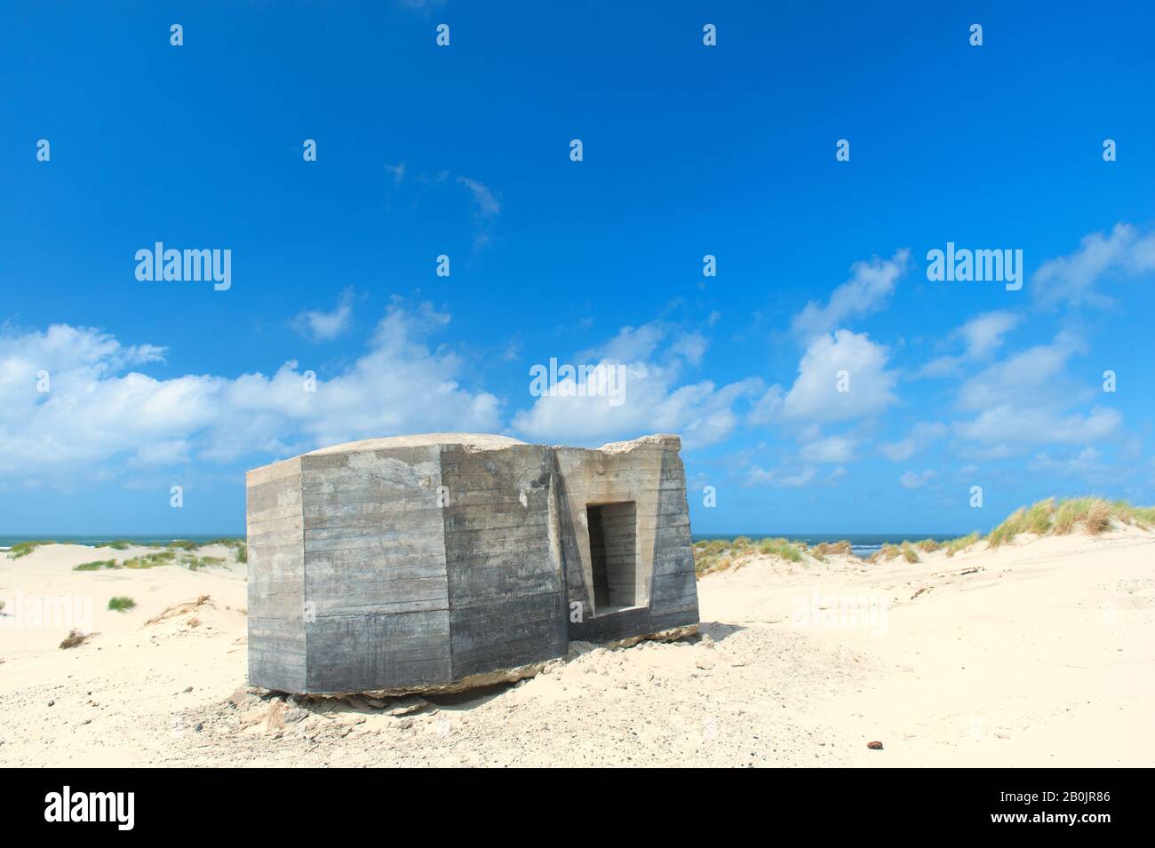 Stone bunker at Dutch wadden island Terschelling Stock Photo