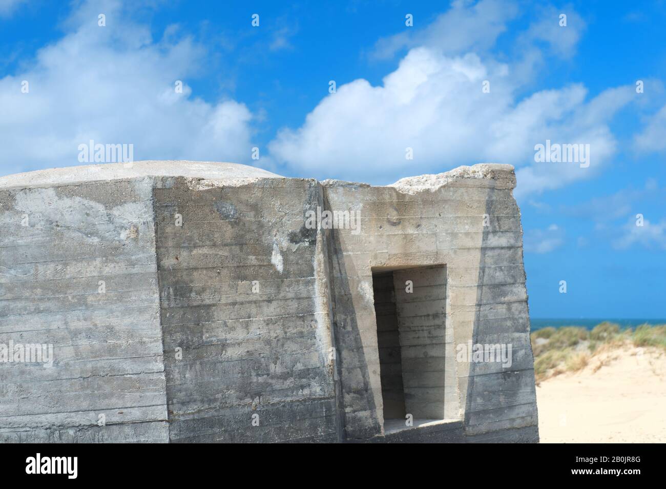 Stone bunker at Dutch wadden island Terschelling Stock Photo