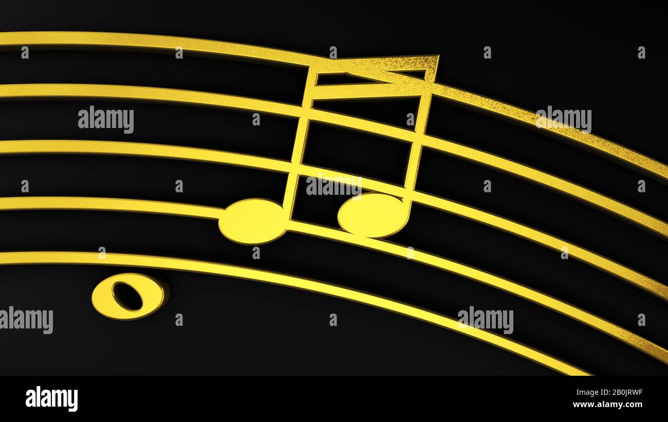 Gold music notes on black background 3d render illustation Stock Photo