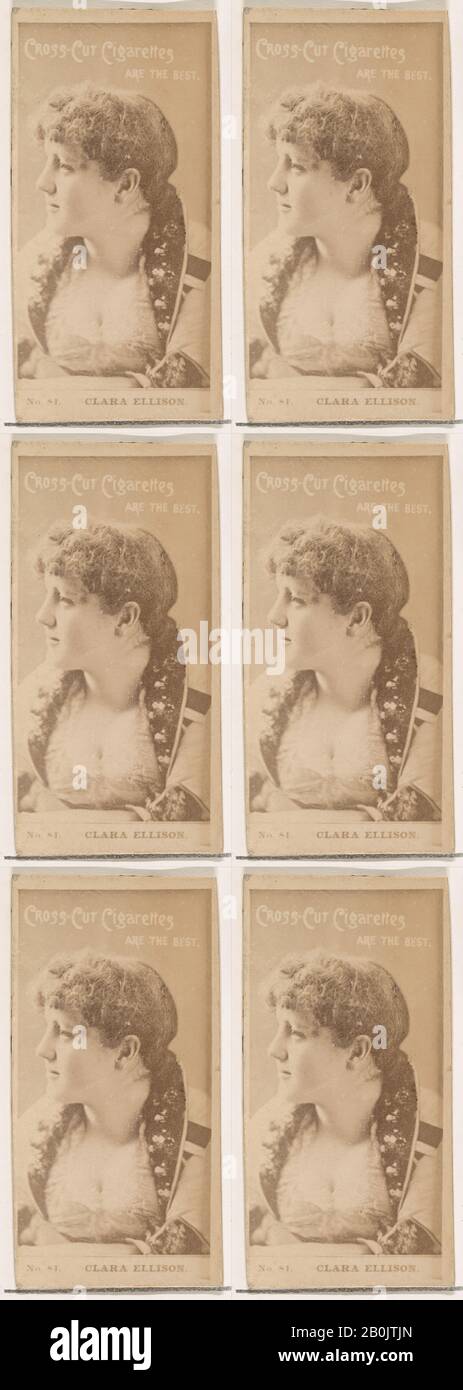 Issued by W. Duke, Sons & Co., Card Number 81, Clara Ellison, from the Actors and Actresses series (N145-2) issued by Duke Sons & Co. to promote Cross Cut Cigarettes, 1880s, Albumen photograph, Sheet: 2 5/8 × 1 7/16 in. (6.6 × 3.7 cm Stock Photo