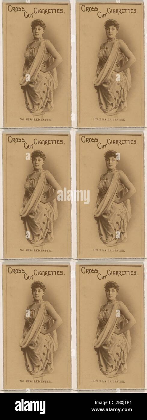 Issued by W. Duke, Sons & Co., Card Number 203, Miss Leicester, from the Actors and Actresses series (N145-2) issued by Duke Sons & Co. to promote Cross Cut Cigarettes, 1880s, Albumen photograph, Sheet: 2 5/8 × 1 7/16 in. (6.6 × 3.7 cm Stock Photo