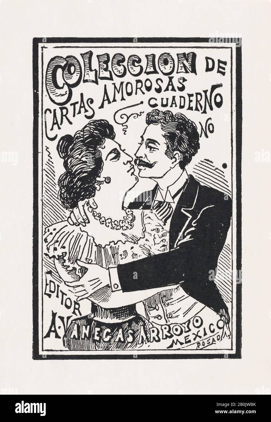 José Guadalupe Posada, A couple in a passionate embrace, illustration for 'Coleccion de Cartas Amorosas,' edited by Antonio Vanegas Arroyo, José Guadalupe Posada (Mexican, 1851–1913), ca. 1880–1910, Wood engraving, Sheet: 6 3/4 × 4 13/16 in. (17.2 × 12.2 cm), Image: 5 7/16 × 3 9/16 in. (13.8 × 9 cm), Prints Stock Photo