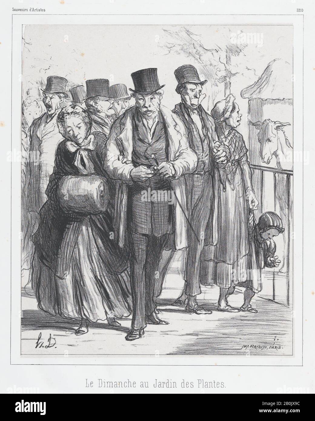 Honoré Daumier, A Sunday in the botanical gardens, published in Souvenirs d'Artistes, Honoré Daumier (French, Marseilles 1808–1879 Valmondois), March 23, 1862, Lithograph; second state of two (Delteil), Image: 10 5/16 × 8 7/16 in. (26.2 × 21.5 cm), Sheet: 12 5/16 × 17 3/8 in. (31.3 × 44.2 cm), Prints Stock Photo