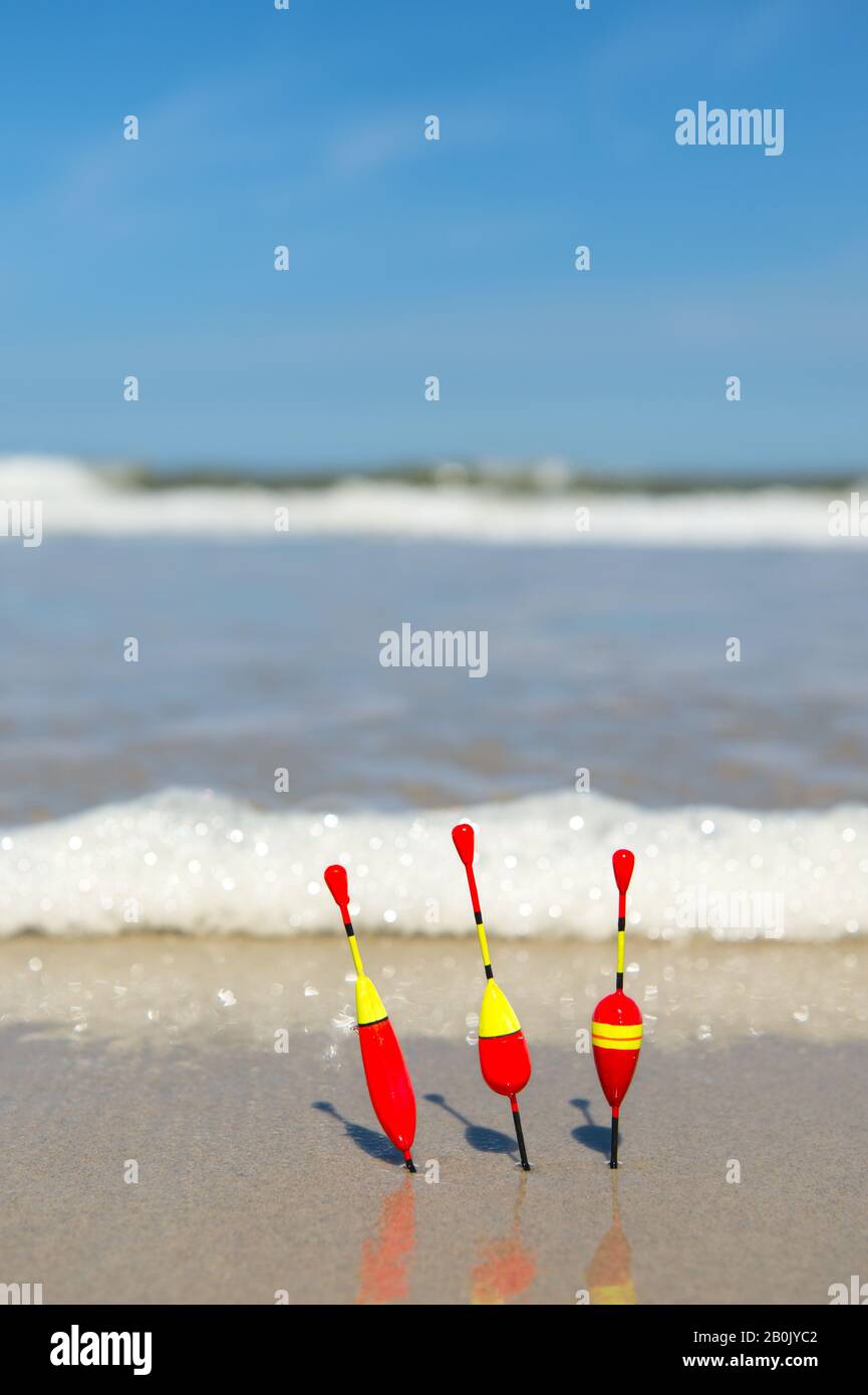 Corks for fishing fish at the beach Stock Photo