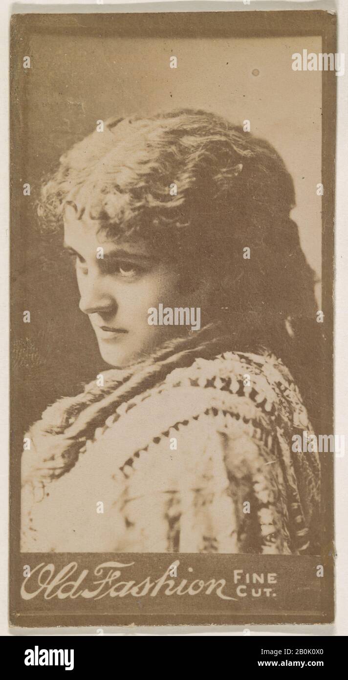 Actress with hair in long ringlets, from the Actresses series (N664) promoting Old Fashion Fine Cut Tobacco, 1888–90, Albumen photograph, Sheet: 3 3/8 in. × 2 in. (8.5 × 5.1 cm Stock Photo