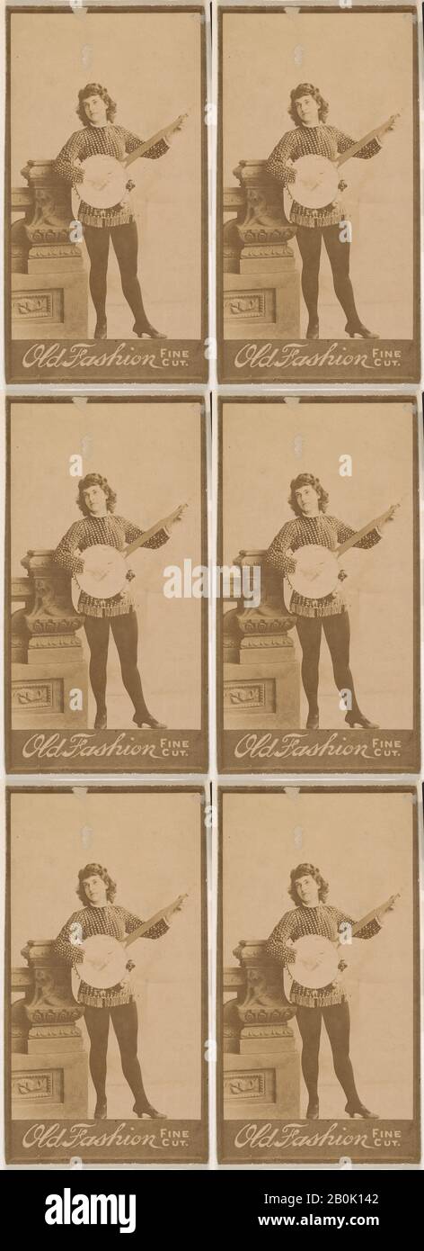 Actress playing banjo, from the Actresses series (N664) promoting Old Fashion Fine Cut Tobacco, 1888–90, Albumen photograph, Sheet: 3 3/8 in. × 2 in. (8.5 × 5.1 cm Stock Photo
