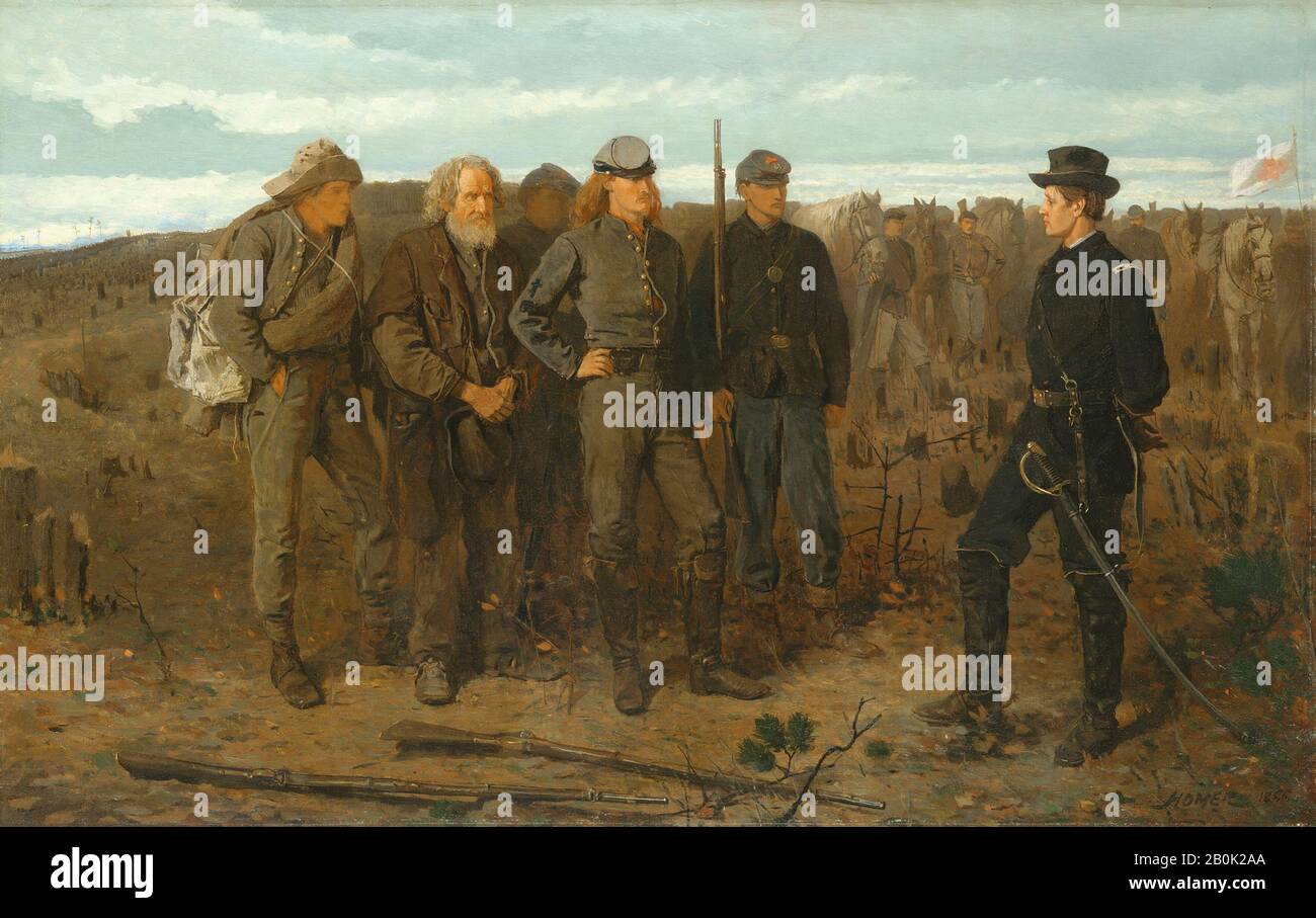 Winslow Homer, Prisoners from the Front, American, Winslow Homer (American, Boston, Massachusetts 1836–1910 Prouts Neck, Maine), 1866, American, Oil on canvas, 24 x 38in. (61 x 96.5cm), Framed: 36 1/2 × 50 5/8 × 4 1/2 in. (92.7 × 128.6 × 11.4 cm), Paintings Stock Photo