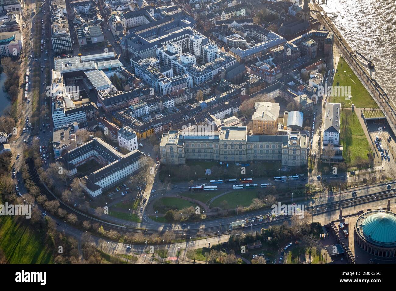 Aerial photograph, Art Academy Düsseldorf, St. Ursula Berufskolleg, Public Prosecutor's Office Düsseldorf, Düsseldorf, Rhineland, North Rhine-Westphal Stock Photo