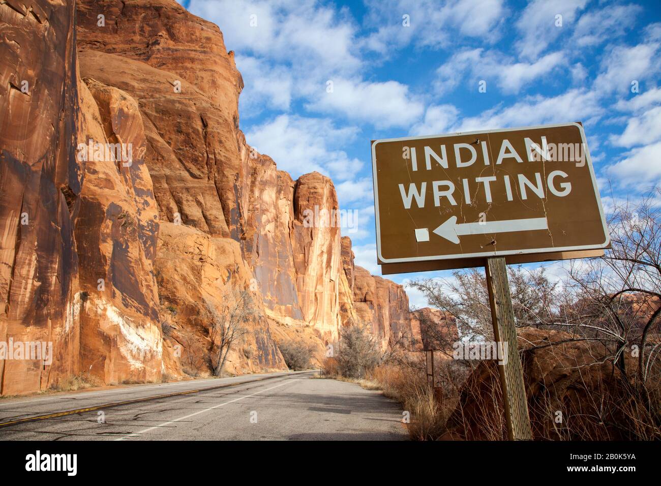 Indian writing sign for petroglyphs on the rocks near Moab, Utah, USA