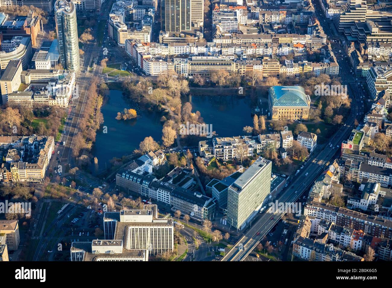 Aerial photograph, exhibition building of Ständehaus, Ständehauspark, Kaiserteich, Düsseldorf, Rhineland, North Rhine-Westphalia, Germany, exhibition Stock Photo