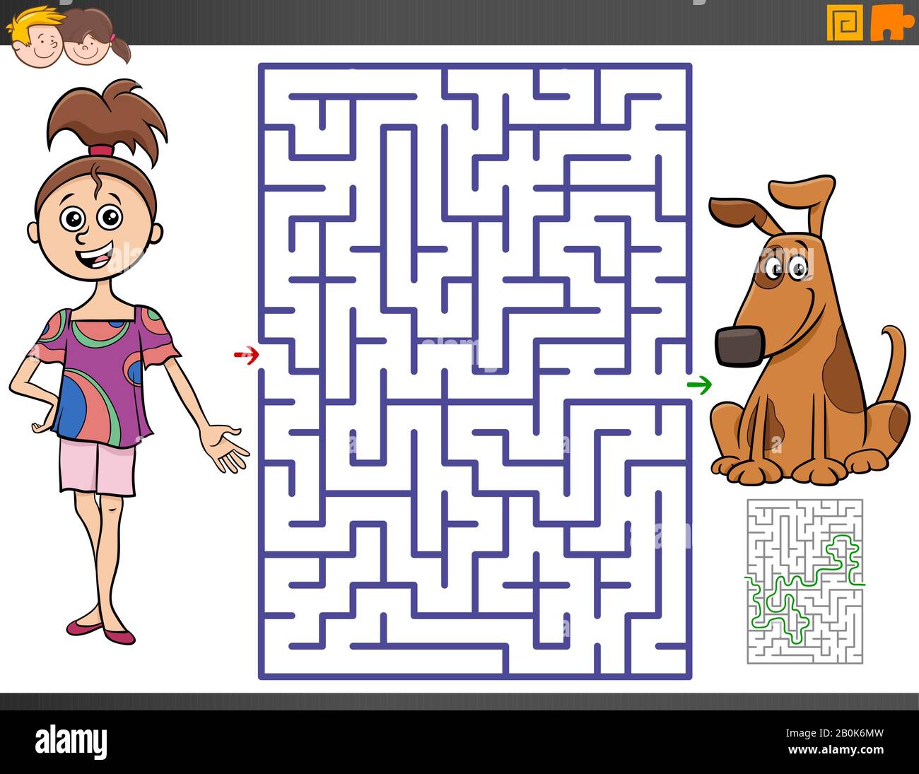 Cartoon Illustration of Educational Maze Puzzle Game for Children with ...