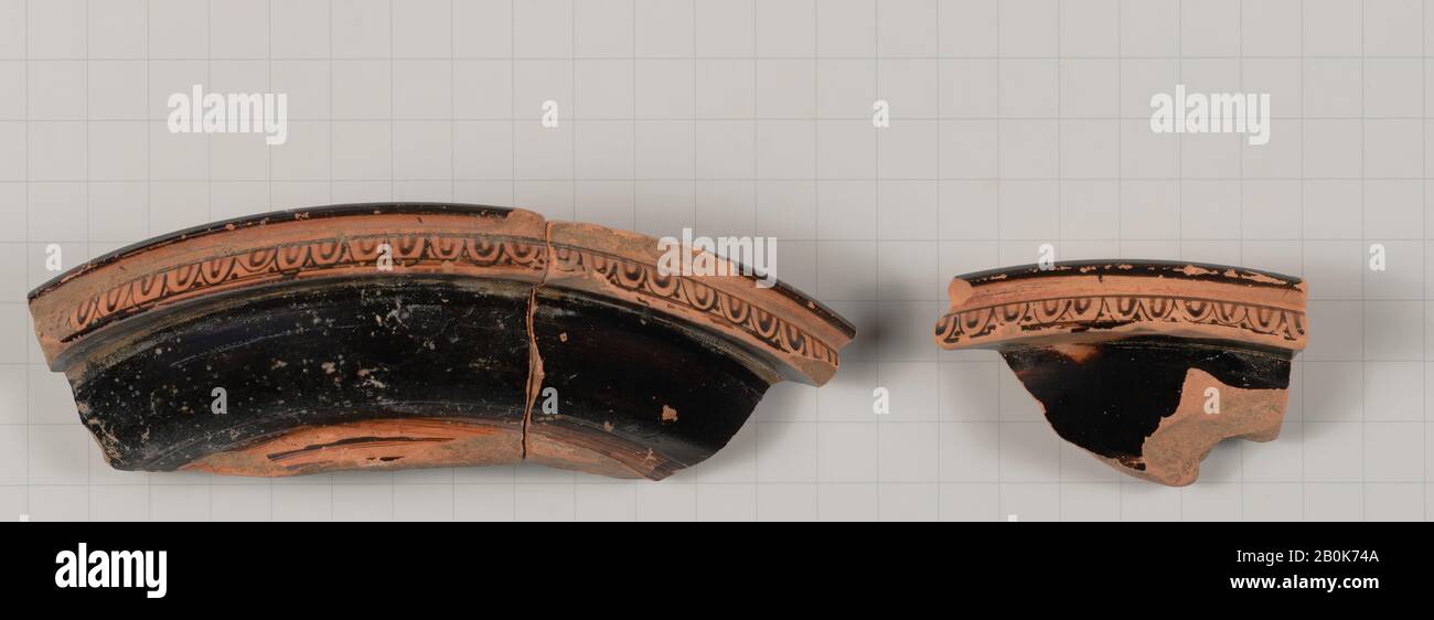 Terracotta fragments of a neck-amphora (jar), Greek, Attic, Classical, Date second quarter of the 5th century B.C., Greek, Attic, Terracotta; red-figure, Vases Stock Photo