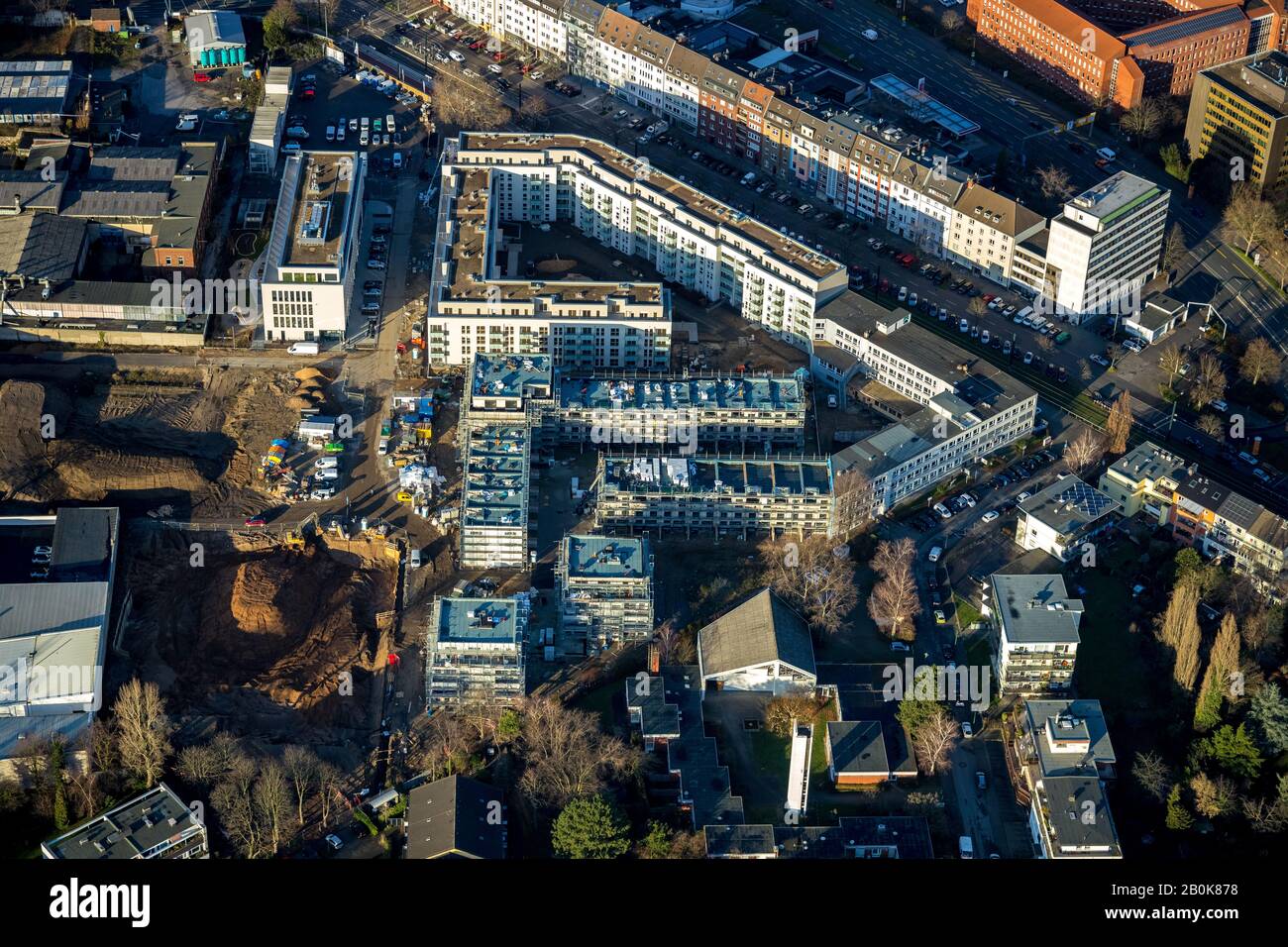 , Aerial photo, construction site SWD project Witzelstraße, new office building, Düsseldorf, Rhineland, North Rhine-Westphalia, Germany, construction Stock Photo