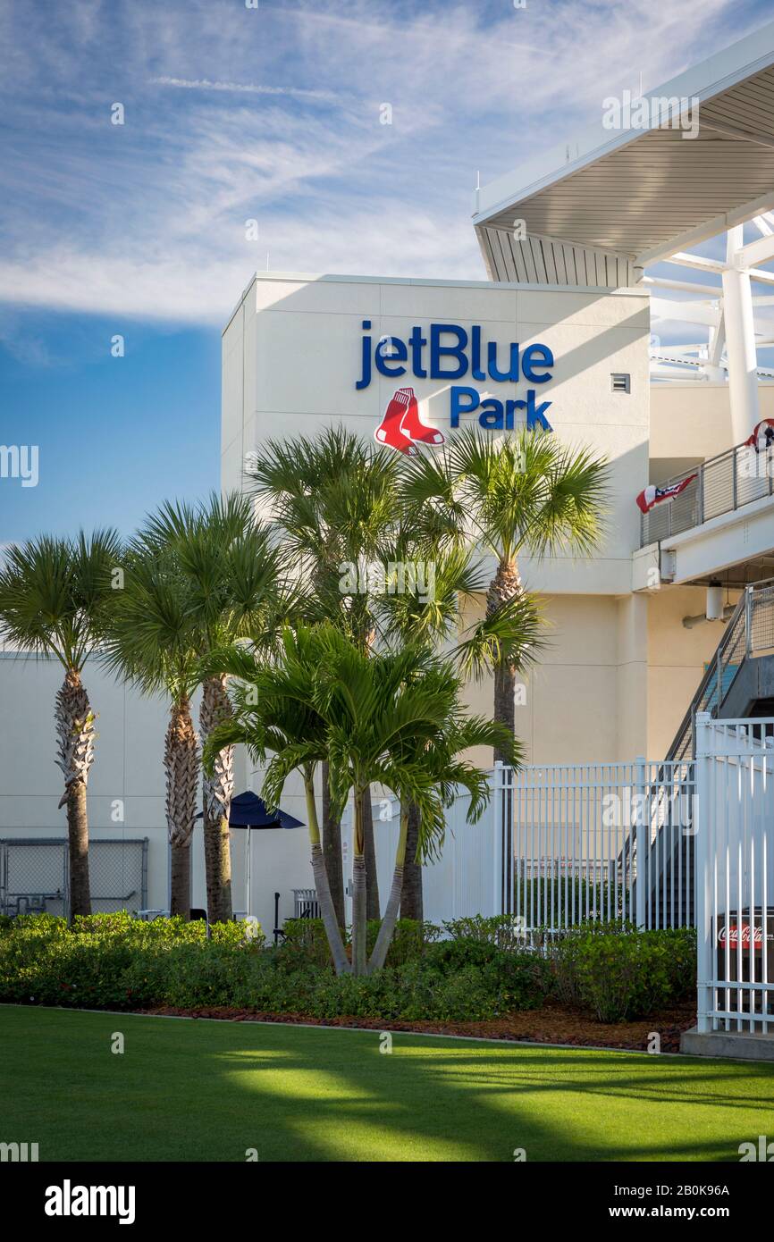 Palm trees outside of JetBlue Park - home of the Boston Red Sox training facility, Ft Myers, Florida, USA Stock Photo