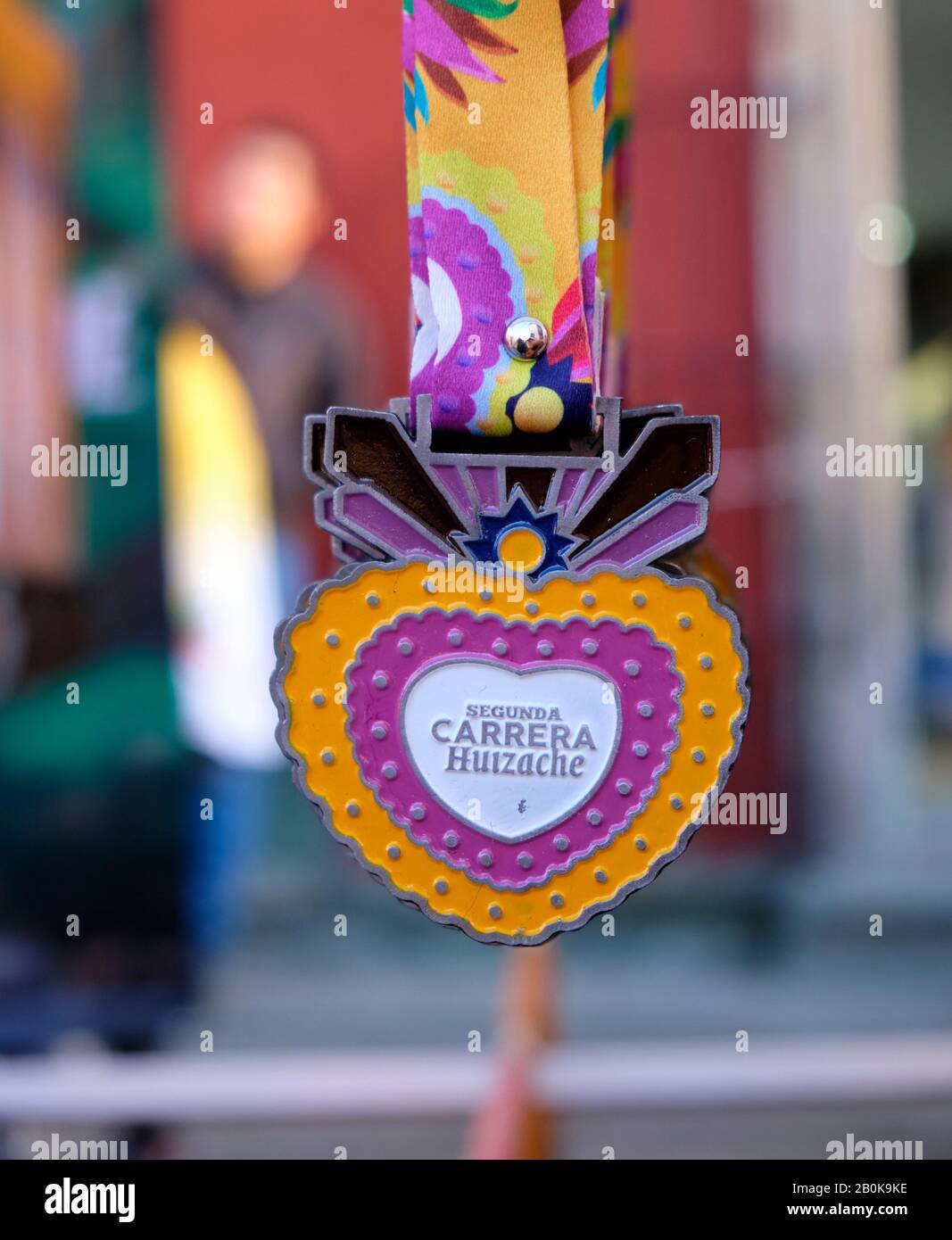 Participants' medal for the second annual Carrera Huizache road race.  Oaxaca, Mexico. February 9, 2020 Stock Photo