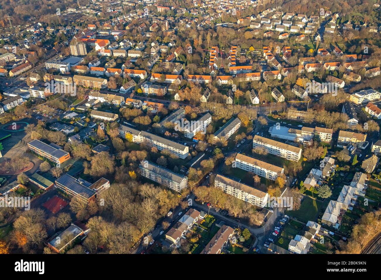 Aerial photograph, Gladbeck Brauck residential area, Ronovierung von Mietwohnungen, tenement houses, LEG Wohnen NRW GmbH, Gladbeck, Ruhr area, North R Stock Photo
