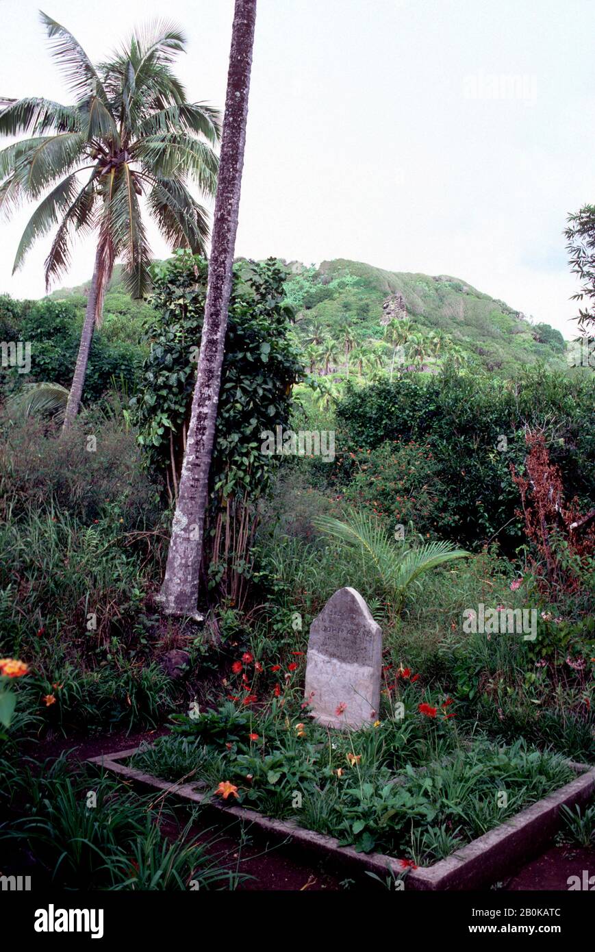 PITCAIRN ISLAND, GRAVE OF JOHN ADAMS, ORIGINAL MUTINEER Stock Photo