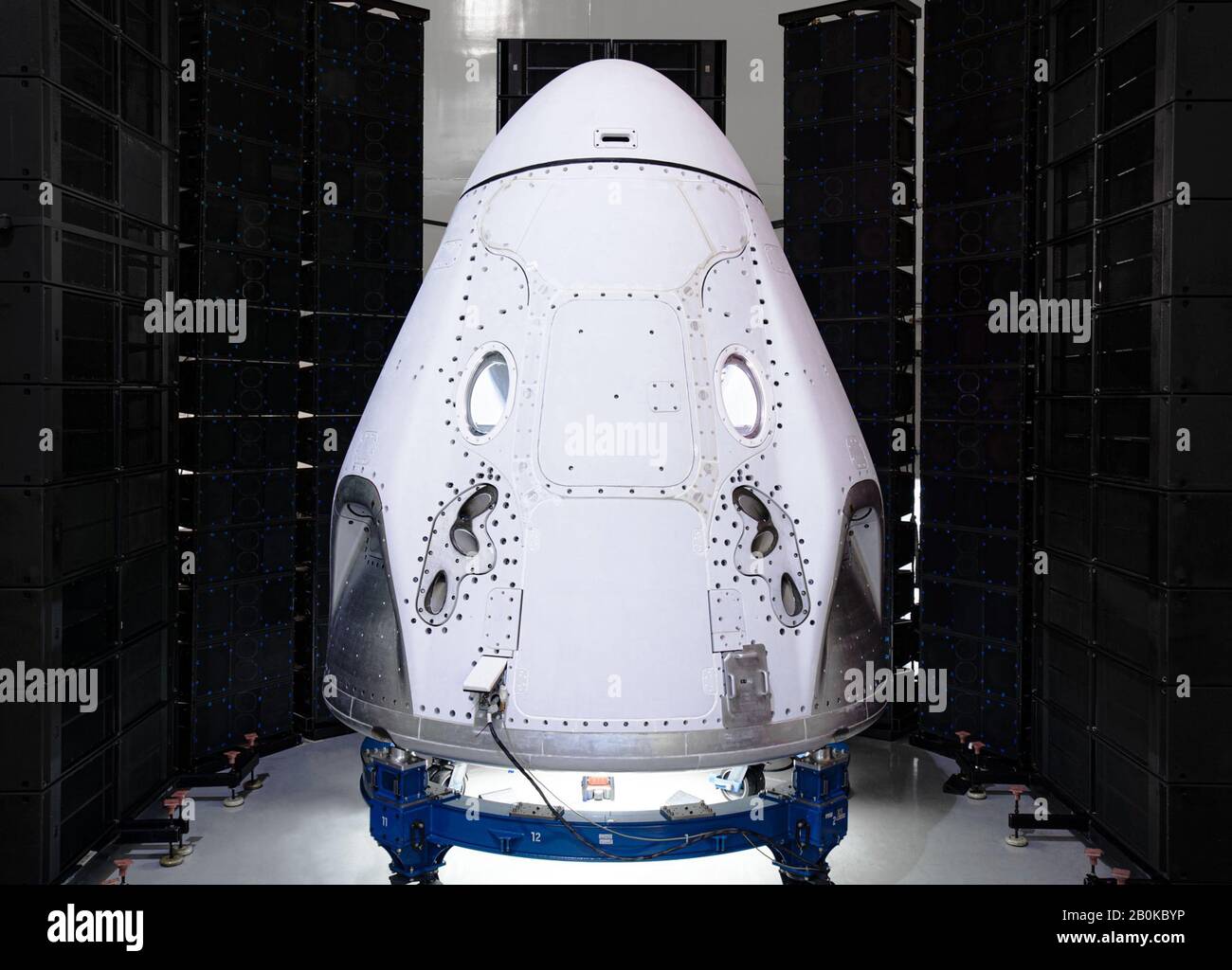 Kennedy Space Center, United States. 20th Feb, 2020. SpaceX's Crew Dragon capsule completes acoustic testing in Florida ahead of its crewed flight to and from the International Space Station later this year. Officially known as SpaceX Demo-2, NASA astronauts Bob Behnken and Doug Hurley will launch aboard the first crewed test flight of the Crew Dragon spacecraft, in what is the first crewed spaceflight launched from U.S. soil since STS-135 in 2011. Photo by SpaceX/UPI Credit: UPI/Alamy Live News Stock Photo
