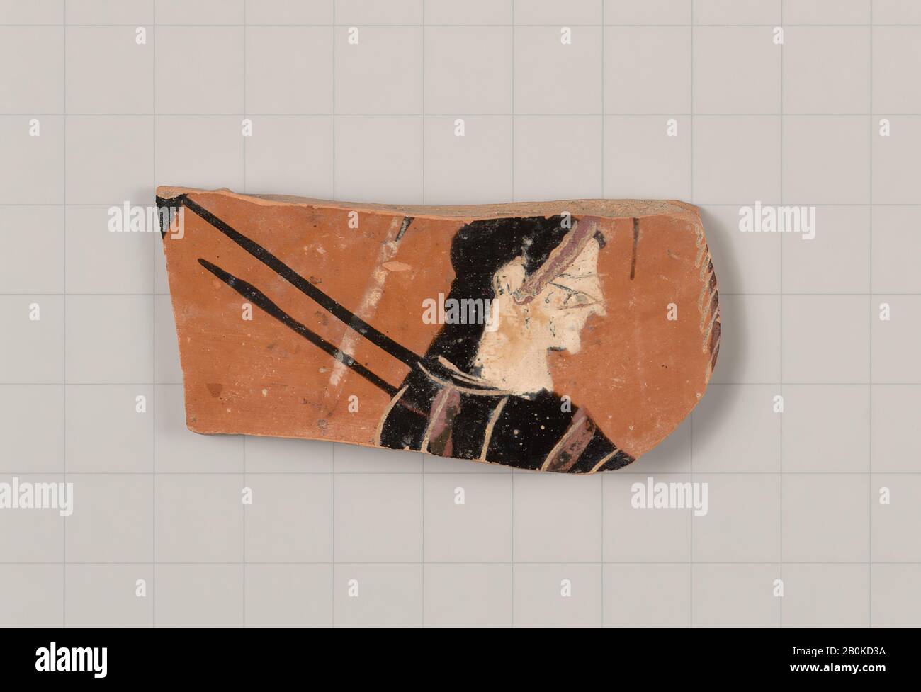 Terracotta fragment of an olpe (jug), Greek, Attic, Archaic, Date 510–500 B.C., Greek, Attic, Terracotta; black-figure, Vases Stock Photo
