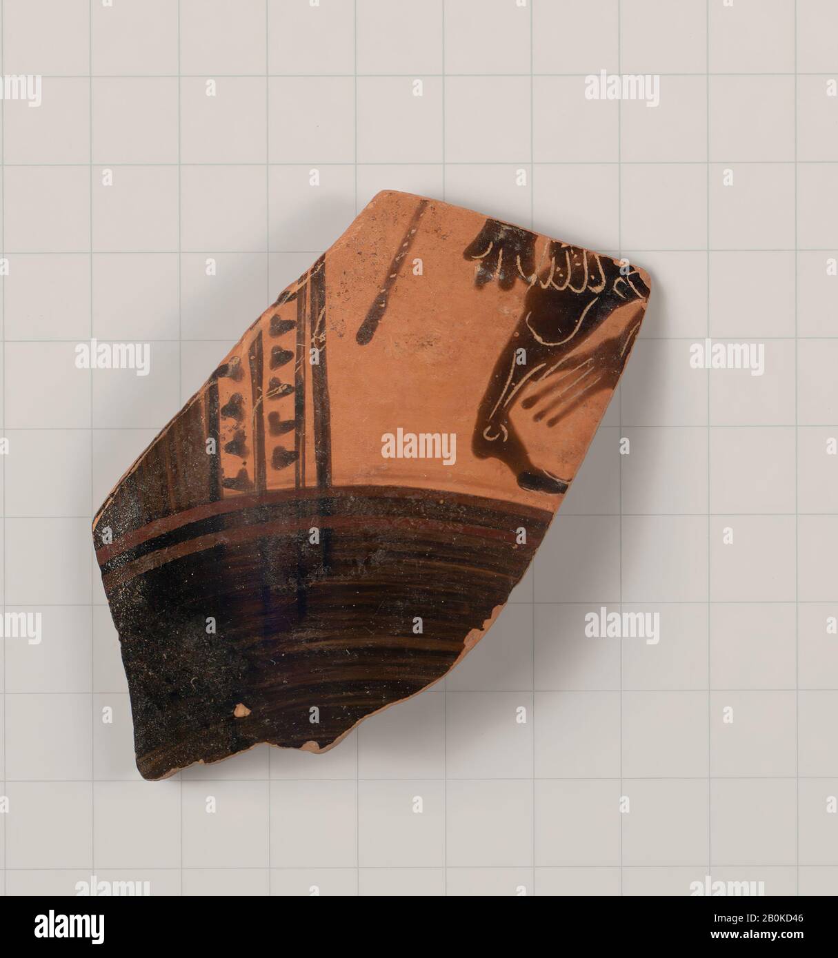 Terracotta fragment of an olpe (jug), Greek, Attic, Archaic, Date 510-500 B.C., Greek, Attic, Terracotta; black-figure, Vases Stock Photo