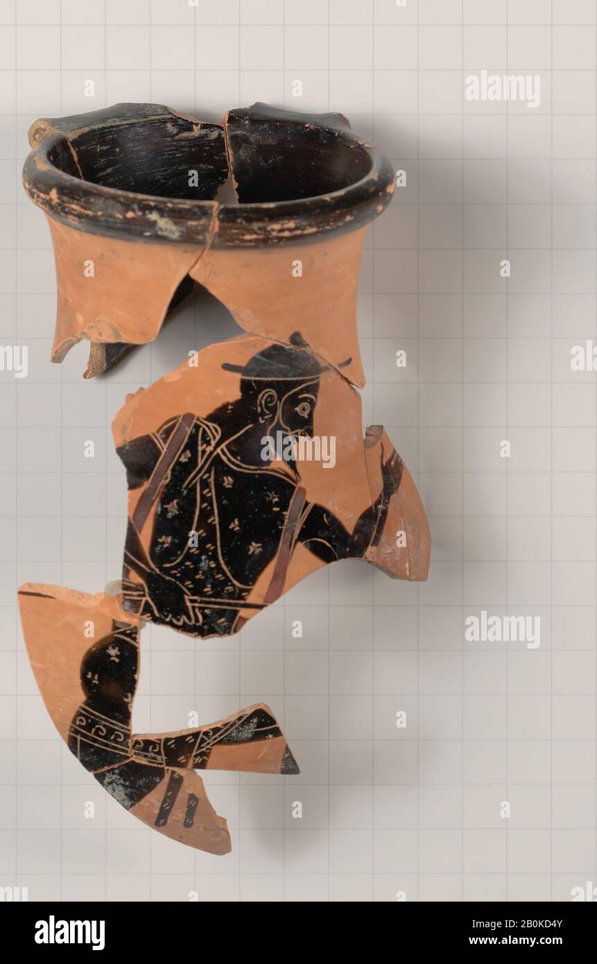 Terracotta fragments of an olpe (jug), Greek, Attic, Archaic, Date 540–530 B.C., Greek, Attic, Terracotta; black-figure, Vases Stock Photo