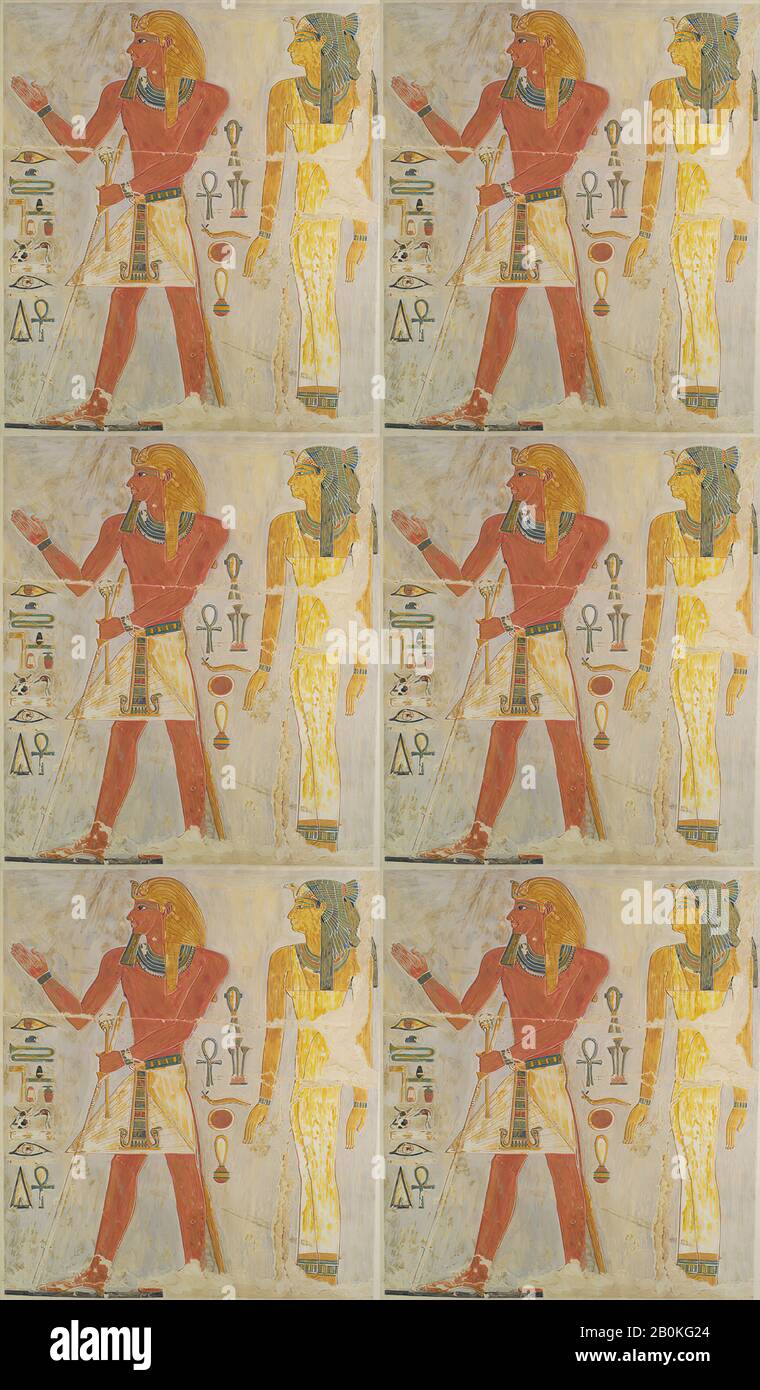 Nina de Garis Davies, Thutmose I and His Mother Seniseneb, New Kingdom, Nina de Garis Davies (1881–1965), Dynasty 18, Joint reign of Hatshepsut and Thutmose III, A.D. 1925; original ca. 1479–1458 B.C., Original from Egypt, Upper Egypt, Thebes, Deir el-Bahri, Temple of Hatshepsut, Tempera on paper, Facsimile: H. 81.5 cm (32 1/16 in.); W. 71 cm (27 15/16 in.), scale 1:1, Framed: H. 83.3 cm (32 13/16 in.); W. 73.1 cm (28 3/4 in Stock Photo