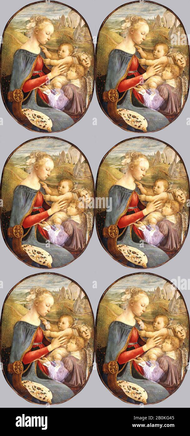 Attributed to Botticelli, Madonna and Child with Two Angels, Attributed to Botticelli (Italian, Florence 1444/45–1510 Florence), Tempera on wood, Oval, 39 1/4 x 28 in. (99.7 x 71.1 cm), Paintings Stock Photo