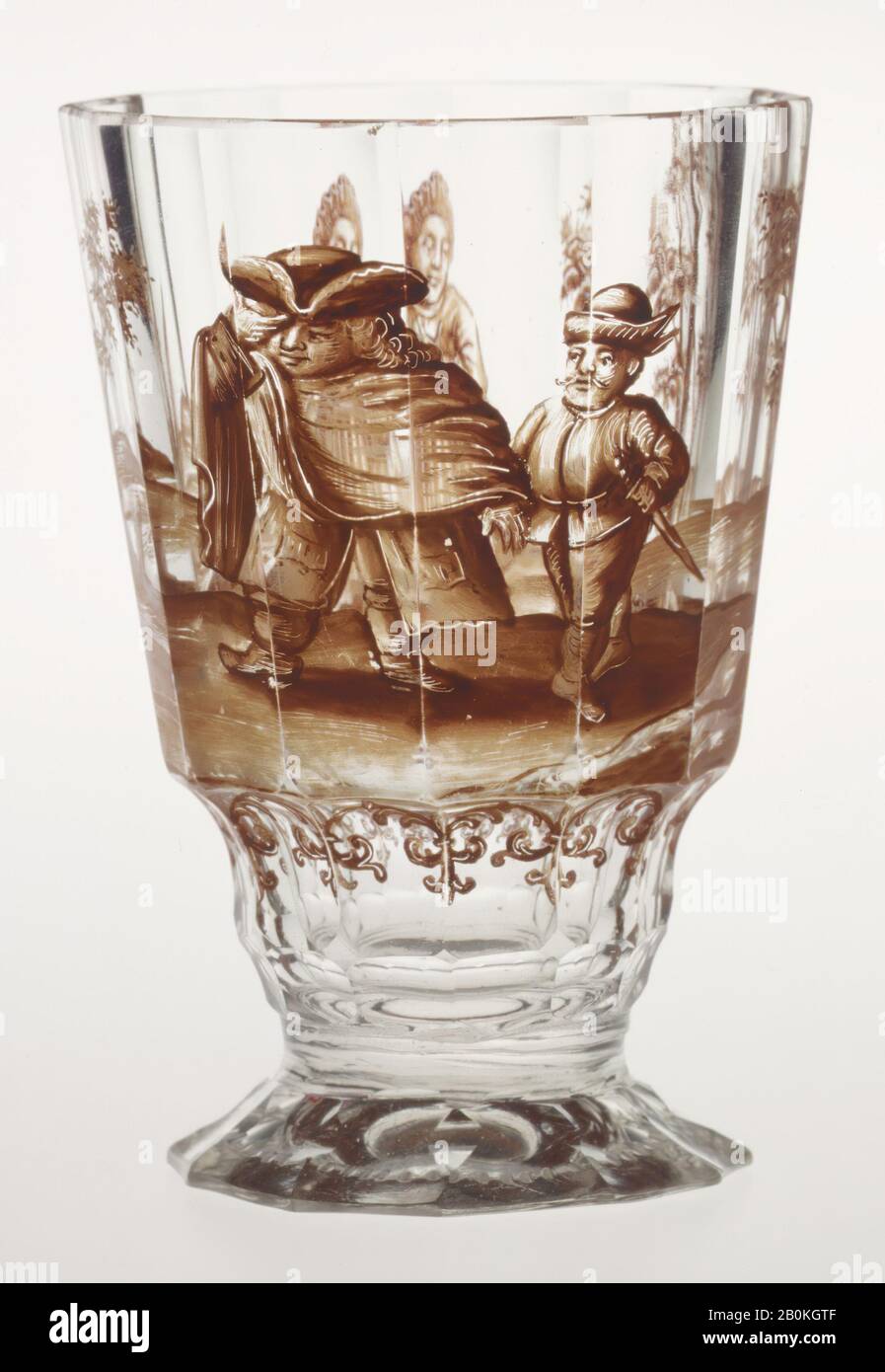Beaker, German, 1720–30, German, Glass, painted, Overall: 3 5/8 × 2 1/2 in. (9.2 × 6.4 cm), Glass Stock Photo