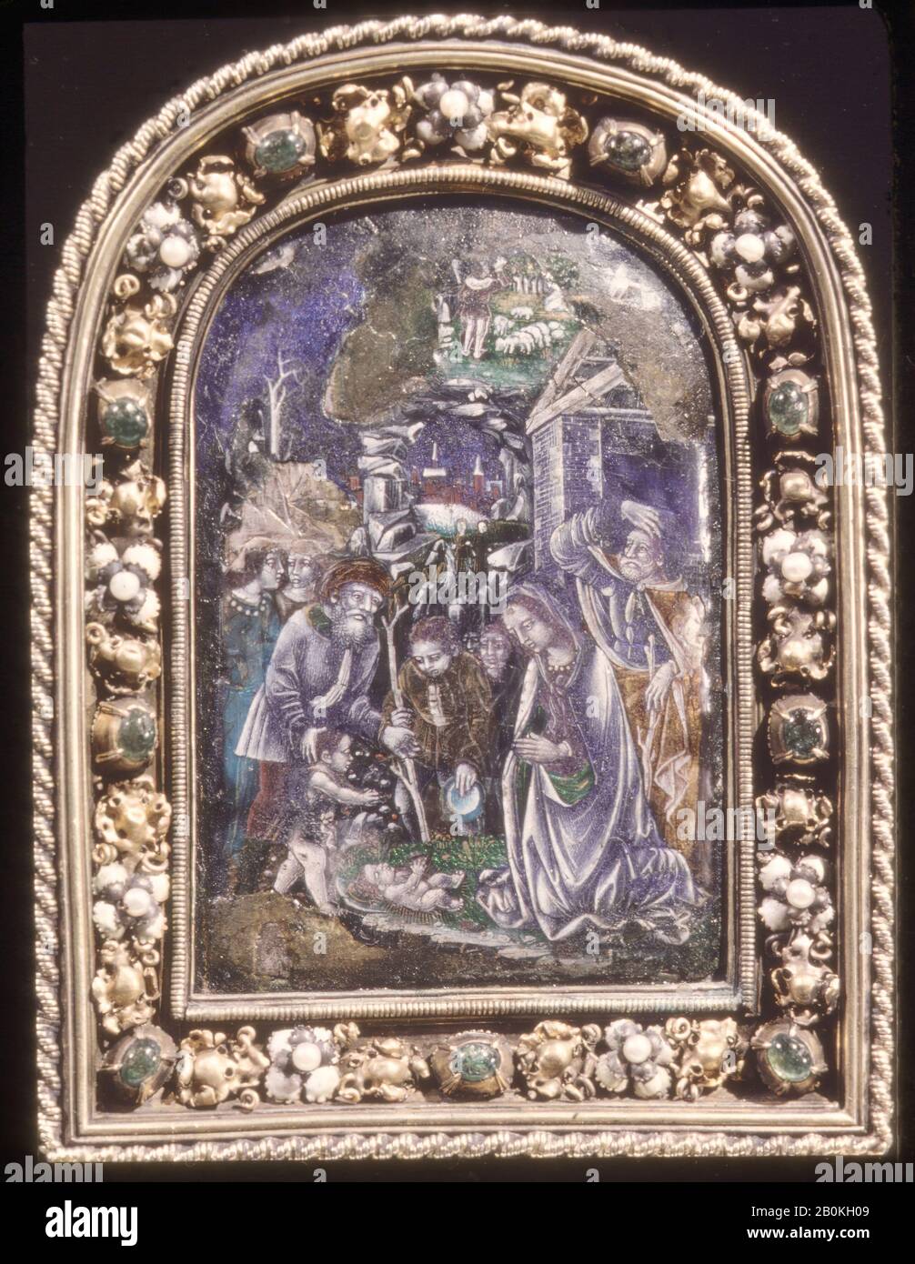 Adoration of the Shepherds, Italian, Lombardy, probably Milan, late 15th  century, Italian, Lombardy, probably Milan, Basse-taille and painted enamel  on silver; gilt-silver frame mounted with silver and partly enameled gold,  and set