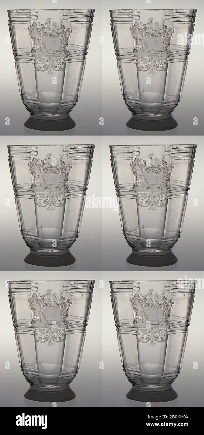 Water glass, Bohemian, 1720–30, Bohemian, Glass, Overall: 3 5/8 × 2 1/2 in. (9.2 × 6.4 cm), Glass Stock Photo