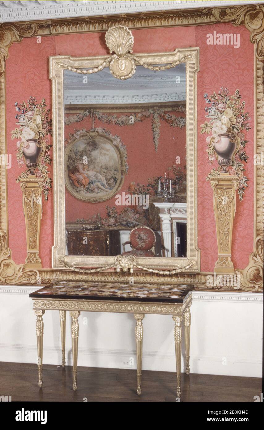 Possibly designed by Robert Adam, Mirror, British, John Mayhew (British, 1736–1811), and William Ince (British, active ca. 1758/59–1794, died 1804), 1769, British, Pine, gilt, mirror glass, Overall: 8 ft. 9 in. × 66 in. (266.7 × 167.6 cm), Woodwork-Furniture Stock Photo