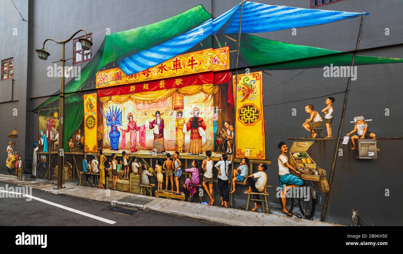 Mural on Temple Street in Chinatown, Singapore, Republic of Singapore