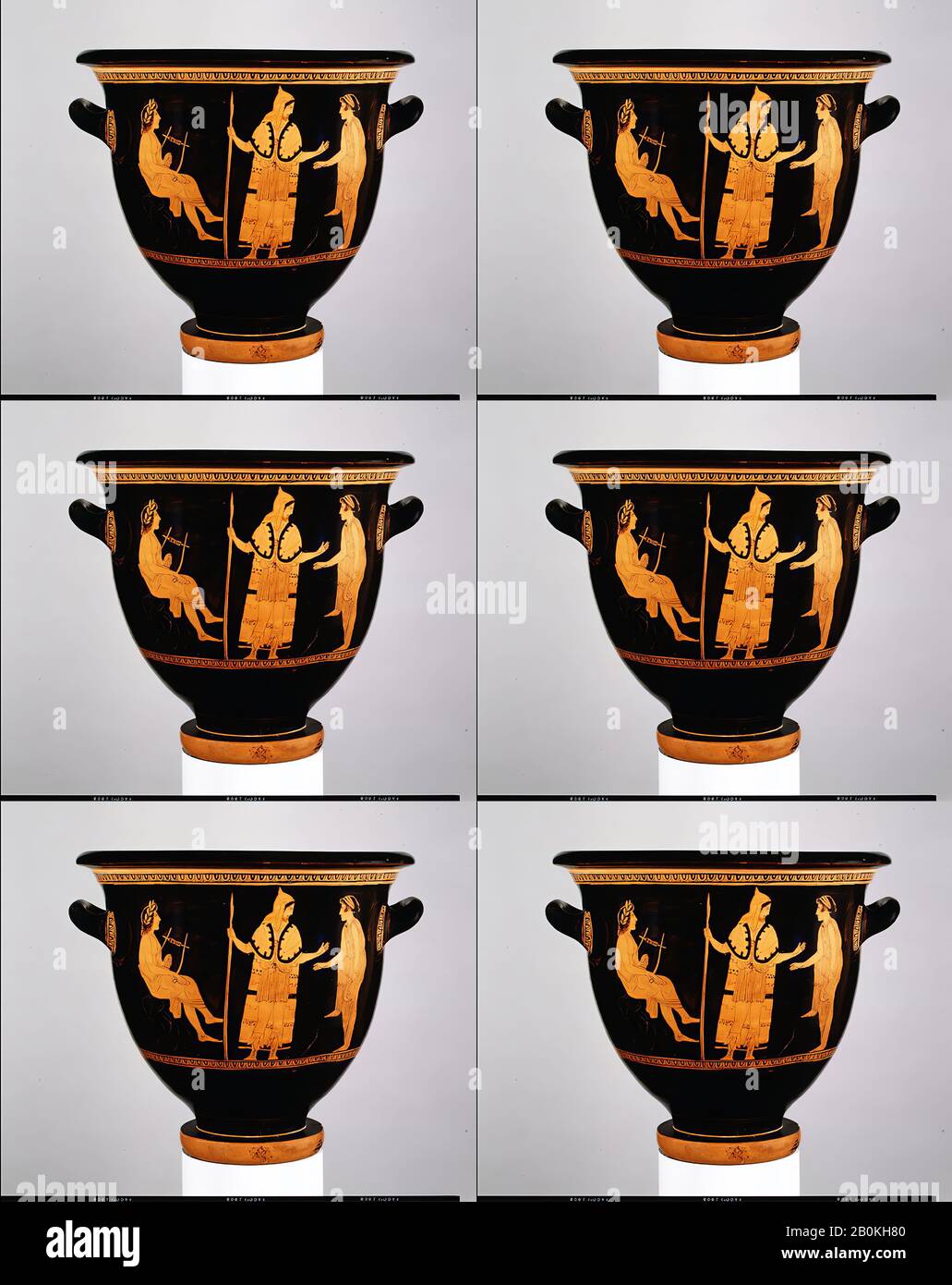 Attributed to the Painter of London E 497, Terracotta bell-krater (bowl for mixing wine and water), Greek, Attic, Classical, Date ca. 440 B.C., Greek, Attic, Terracotta; red-figure, H. 11 5/8 in. (29.5 cm), diameter of mouth 12 13/16 in. (32.6 cm), Vases Stock Photo