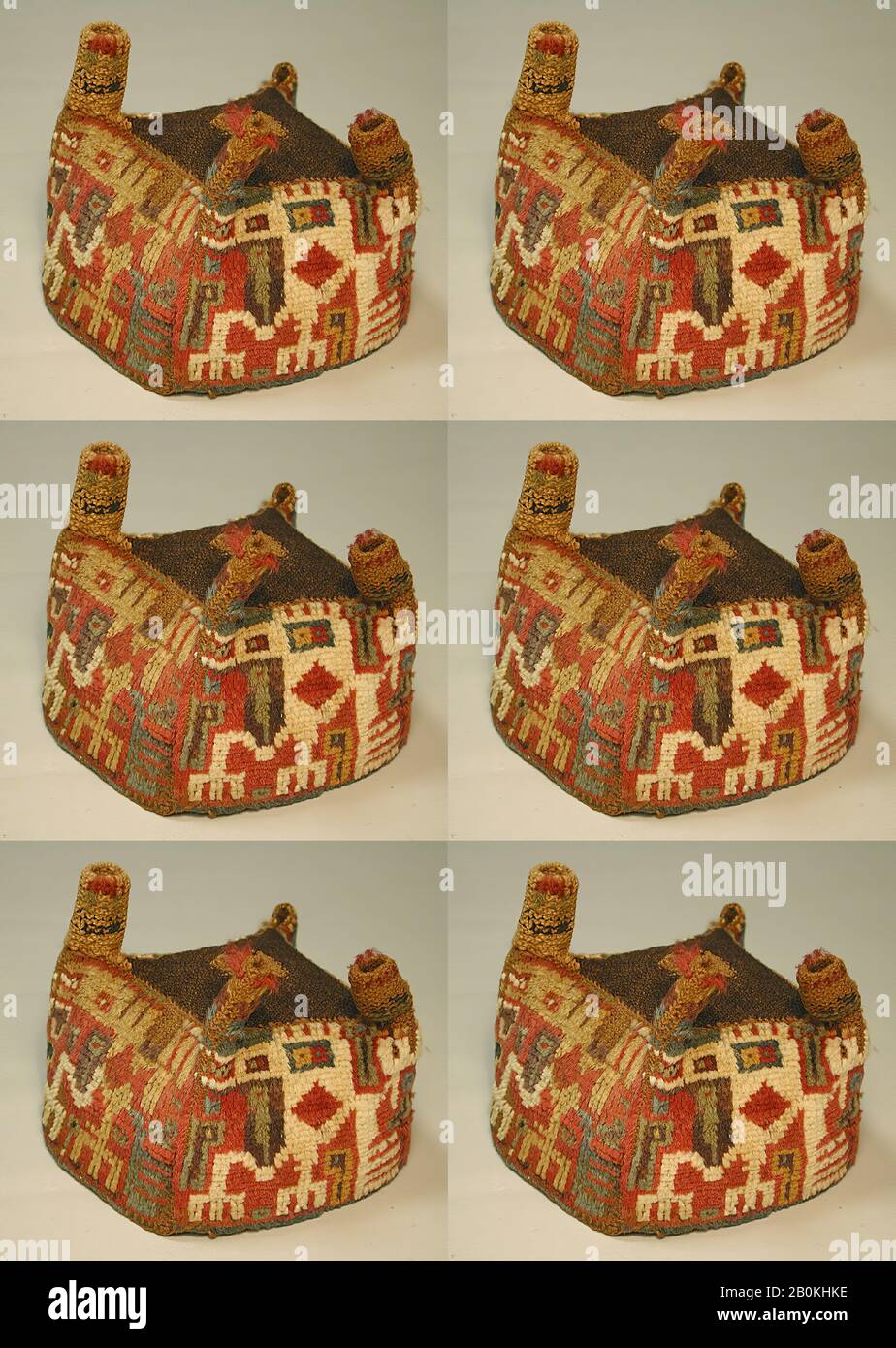 Four-Cornered Hat, Wari, 7th–9th century, Peru, Wari, Camelid hair, Height 5 in., Textiles-Costumes Stock Photo