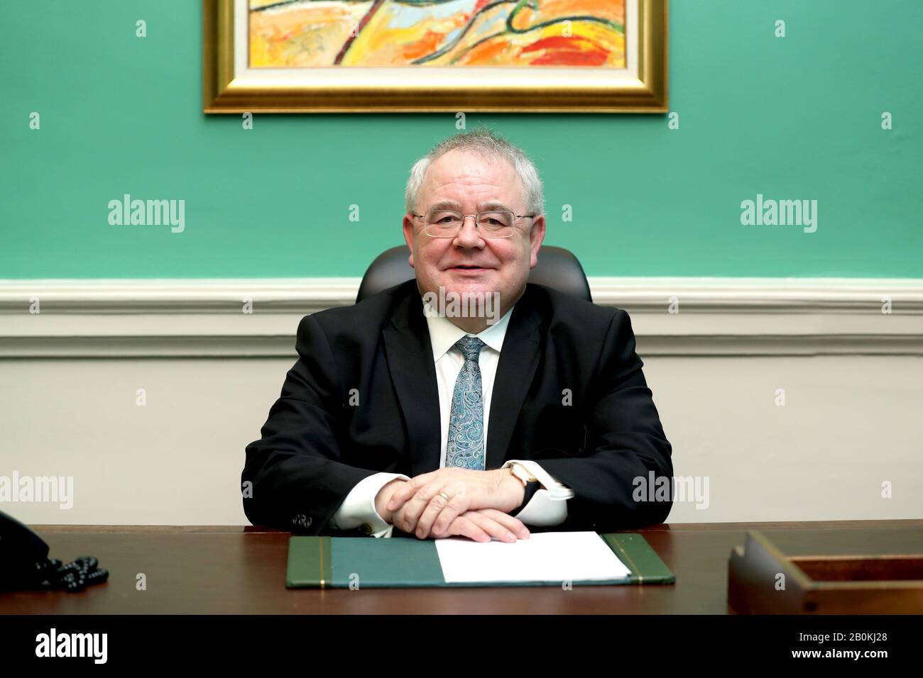 (200220) -- DUBLIN, Feb. 20, 2020 (Xinhua) -- Sean O Fearghail poses for a photo in an office inside the parliament building in Dublin, Ireland, Feb, 20, 2020. Sean O Fearghail has been re-elected as speaker of the lower house of the parliament of Ireland, lower house clerk Peter Finnegan announced here on Thursday. (The Houses of the Oireachtas/Handout via Xinhua) Stock Photo