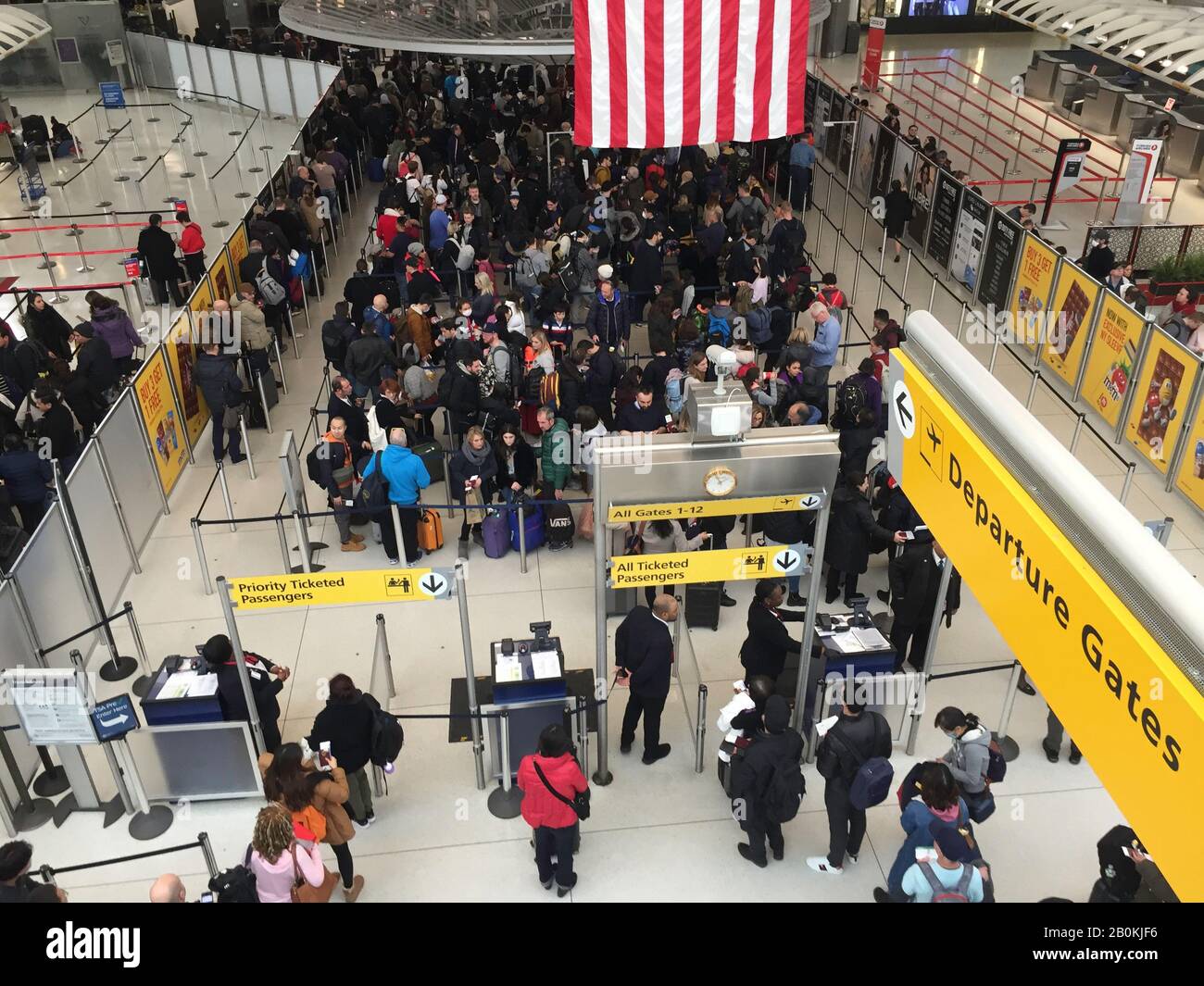 Crowded Terminal 1 at JFK International Airport, NYC, USA Stock Photo