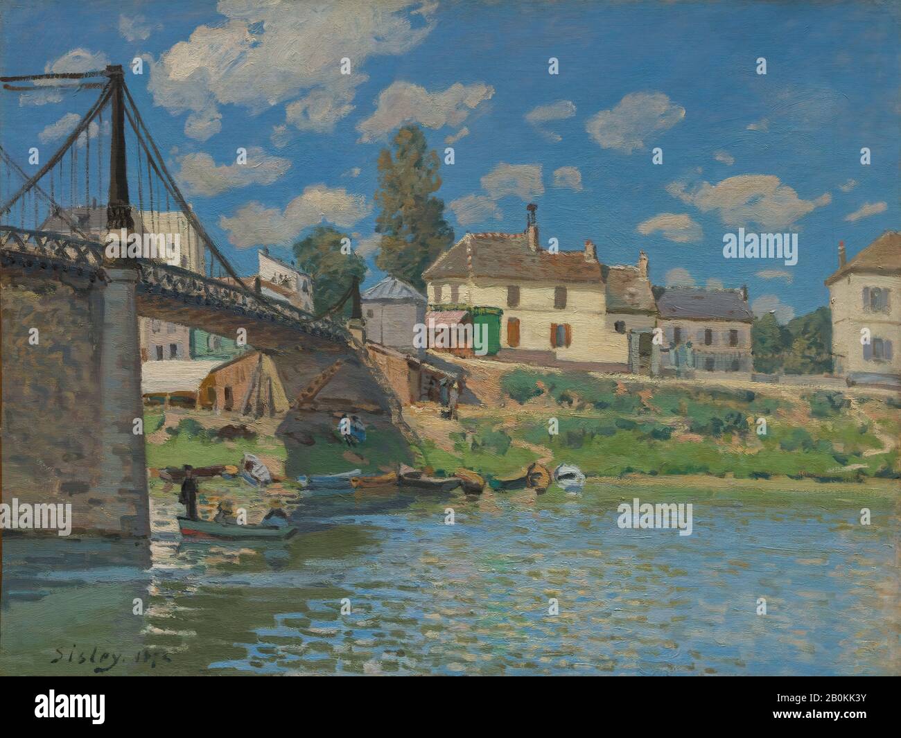 Alfred Sisley, The Bridge at Villeneuve-la-Garenne, Alfred Sisley (British, Paris 1839–1899 Moret-sur-Loing), 1872, Oil on canvas, 19 1/2 x 25 3/4 in. (49.5 x 65.4 cm), Paintings Stock Photo
