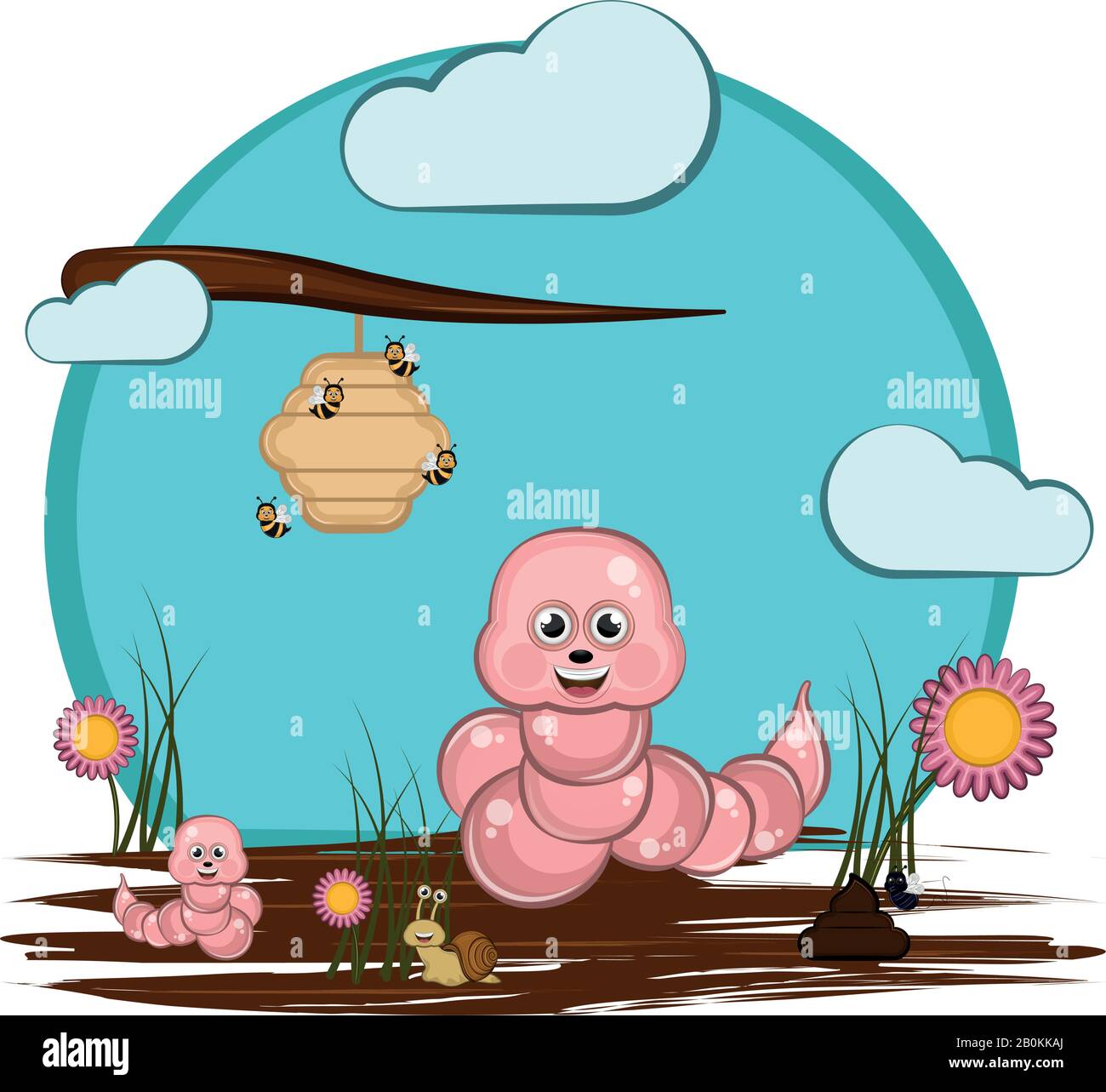 Cute eathworms, bees and snail Stock Vector Image & Art Alamy