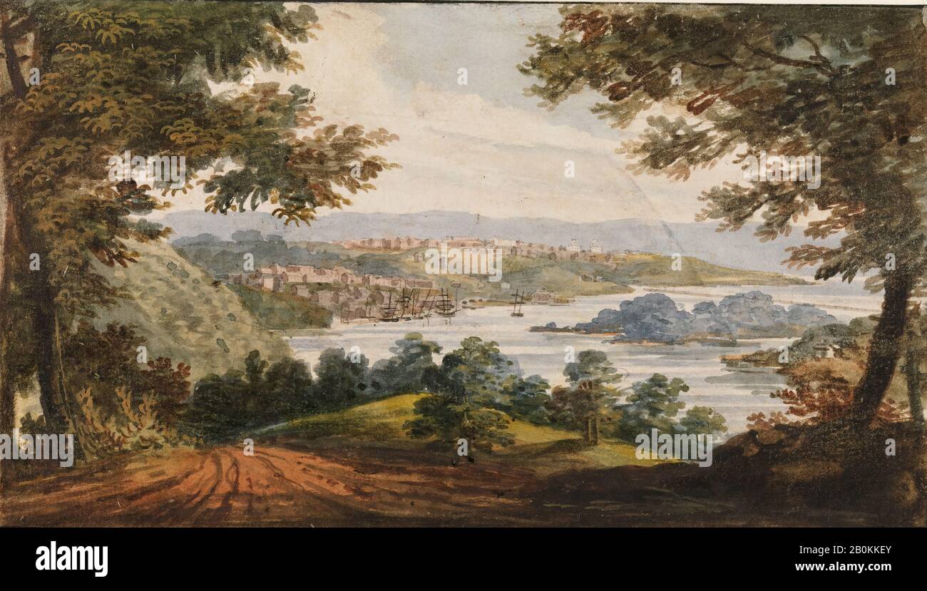 Pavel Petrovich Svinin, Washington and Georgetown from the Alexandria Road, American, Pavel Petrovich Svinin (1787/88–1839), After G.I. Parkyn, 1811–ca. 1813, American, Watercolor, gouache, and black chalk on white wove paper, 4 1/2 x 8 in. (11.4 x 20.3 cm), Drawings Stock Photo