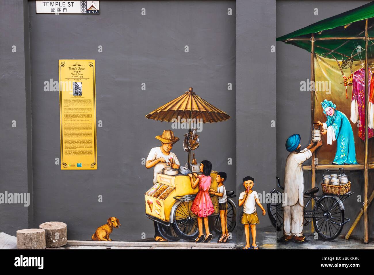 Mural on Temple Street in Chinatown, Singapore, Republic of Singapore
