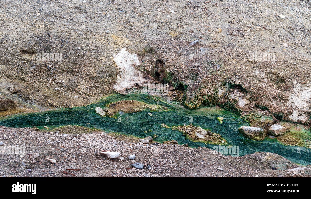 Closeup of blue green stream running through the ground. Stock Photo