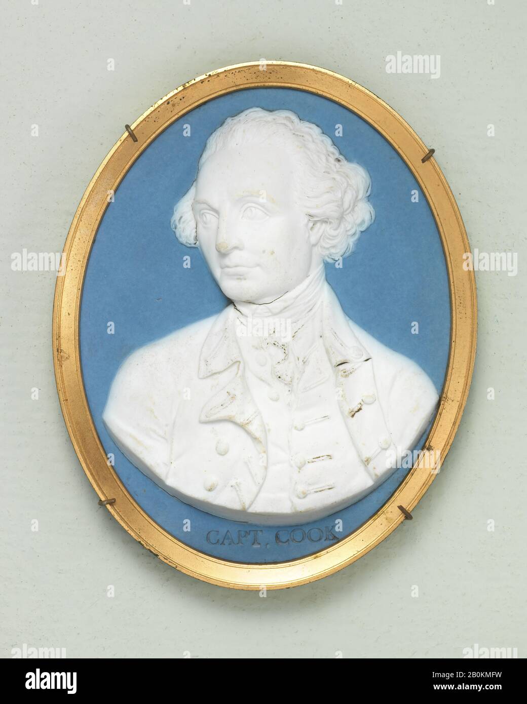 Wedgwood and Bentley, Captain James Cook, British, Etruria, Staffordshire, Wedgwood and Bentley (1769–1780), late 18th century, British, Etruria, Staffordshire, Jasperware, 3 3/8 × 2 5/8 in. (8.6 × 6.7 cm), Ceramics-Pottery Stock Photo