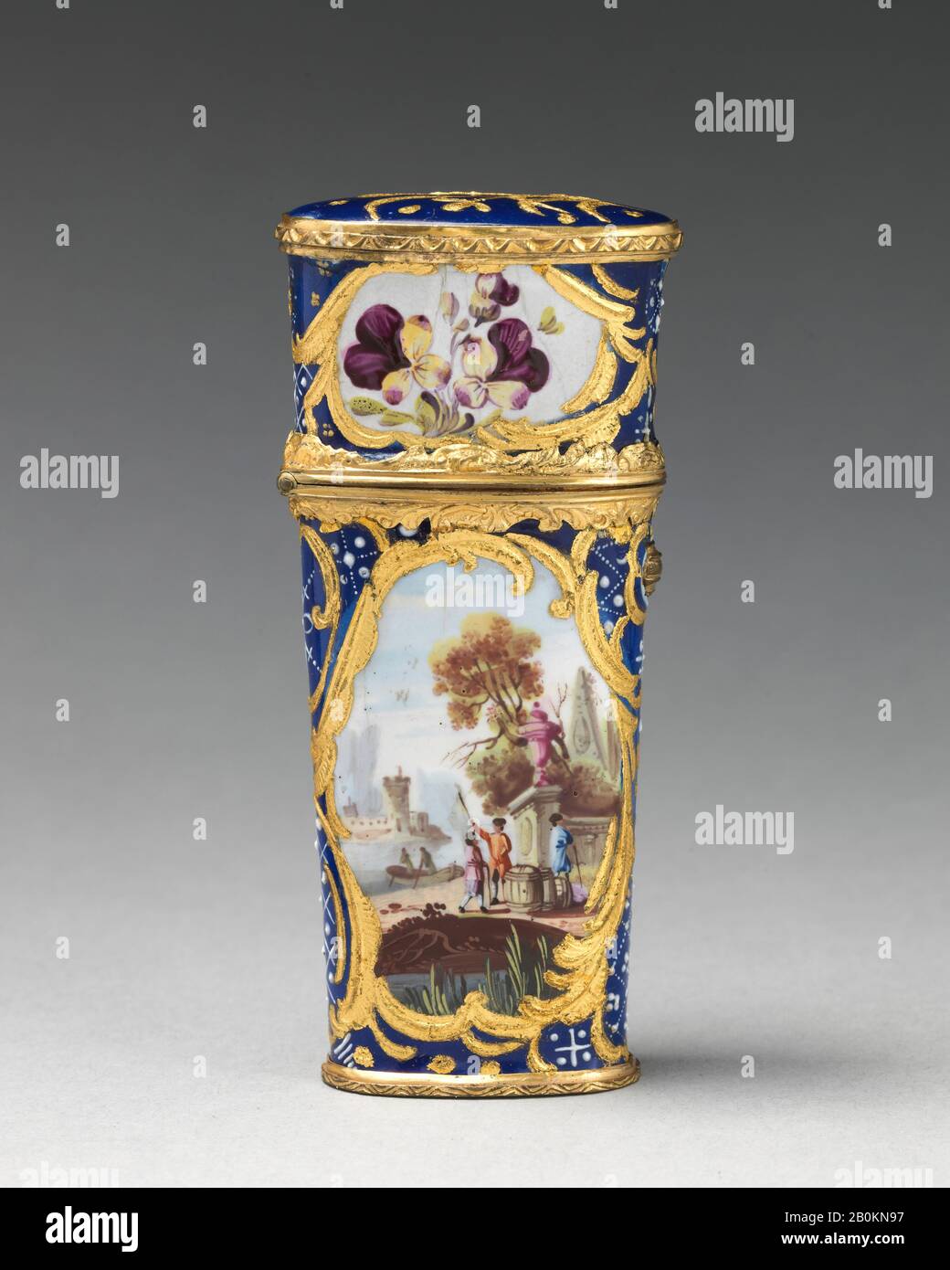 Vanity case, British, Staffordshire, ca. 1760–1800, British, Staffordshire, Enameled copper, 3 1/4 x 1 1/2 in. (8.3 x 3.8 cm), Enamels Stock Photo