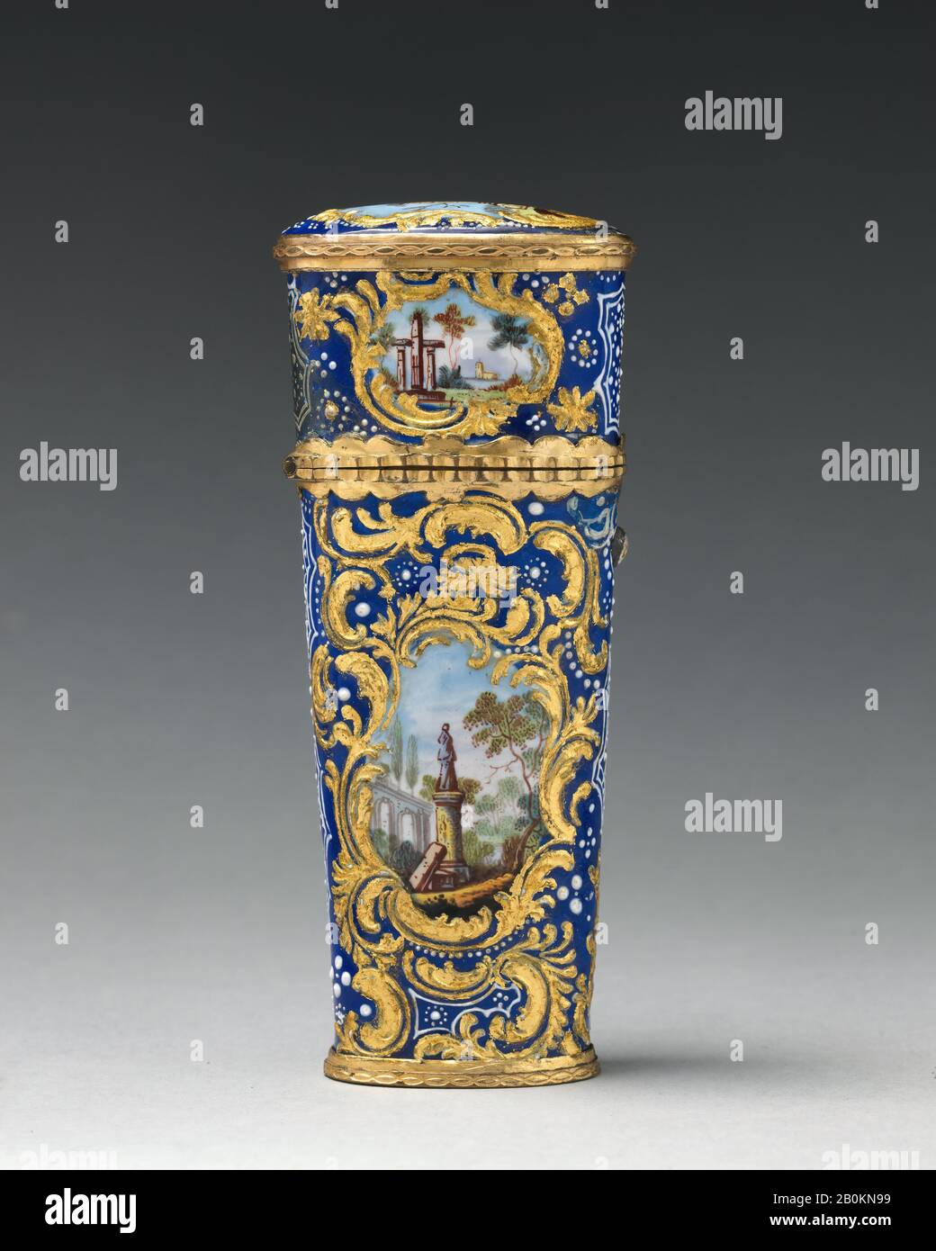 Vanity case, British, Staffordshire, ca. 1760–1800, British, Staffordshire, Enameled copper, 3 7/8 x 1 3/4 in. (9.8 x 4.4 cm), Enamels Stock Photo