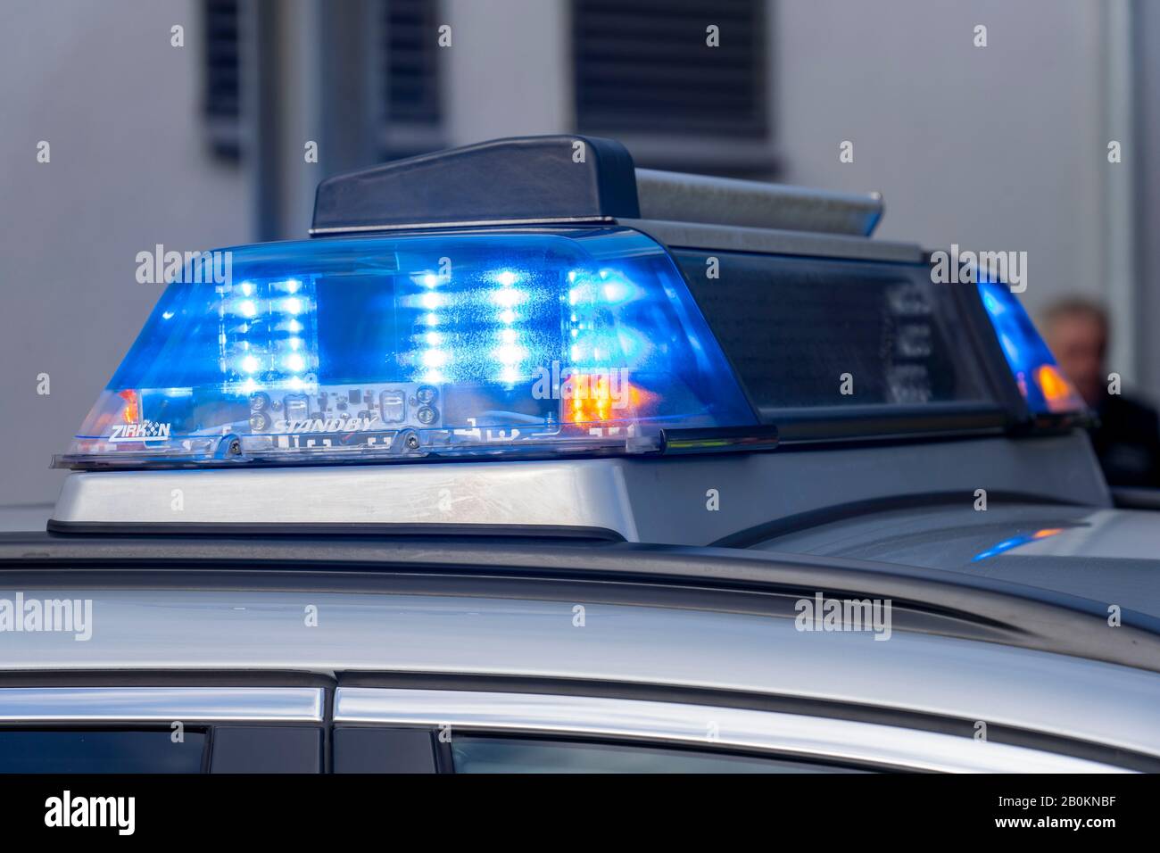 Police, blue light, LED lights of a police patrol car, Stock Photo