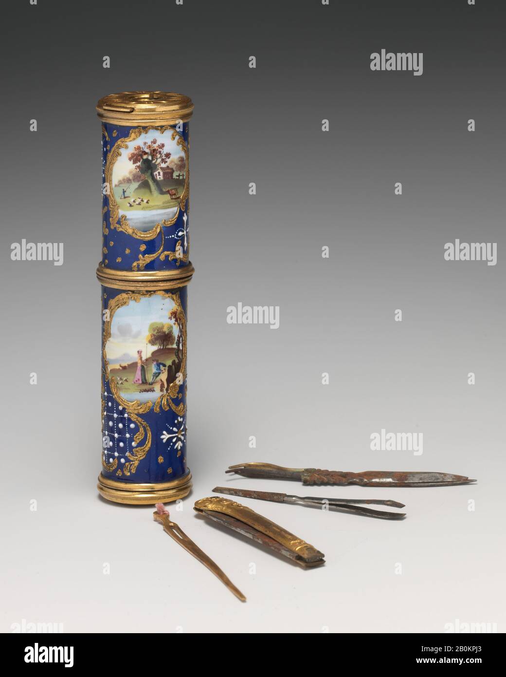 Vanity case, British, Staffordshire, ca. 1760–1800, British, Staffordshire, Enameled copper, 5 x 1 7/16 in. (12.7 x 3.7 cm), Enamels Stock Photo